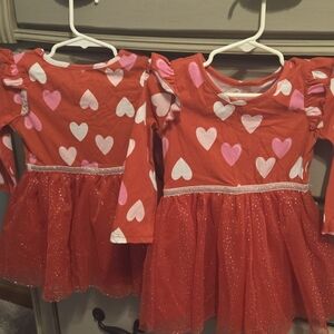 Red Heart Print Girls' Tutu Dress with Sparkle Waistband